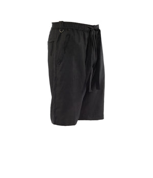 photo of black linen men's bermuda on white background.