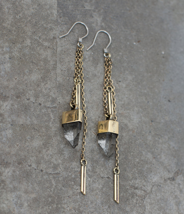 crystal dangle earrings - brass