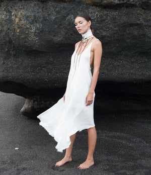 Sheer & flowy bohemian open back dress.