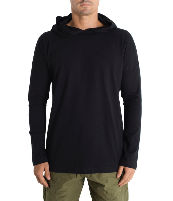 Long sleeve hoody shirt crafted from light weight certified organic cotton.  Men Hoody.  The  Shibori version is hand dyed with plants. 