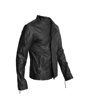 Punk double lapel washed leather jacket with hand stitched detail 