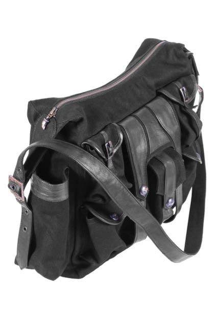 Shoulder bag, with leather strap & multiple pockets.