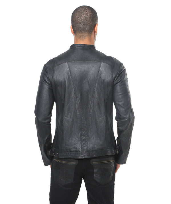 slim fitting sheep leather jacket with signature designer hardware