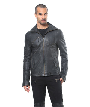 slim fitting thin high quality sheep leather hoody. 