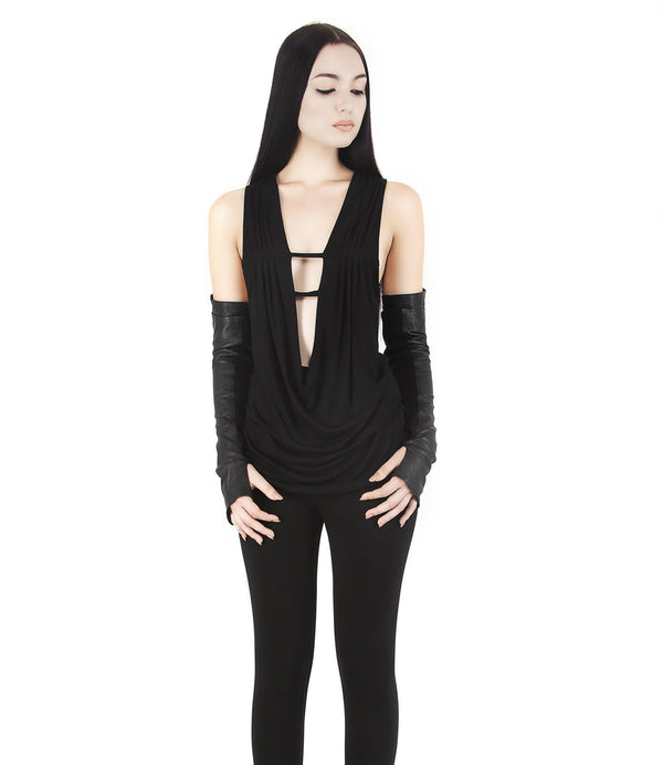 black leather opera gloves