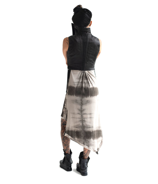 sculptural lambskin sleeveless vest with high flared collar,