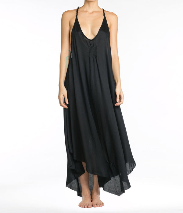 Sheer & flowy bohemian open back dress.