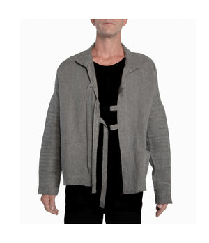Men kimono style jacket crafted from 100% linen,  featuring ribbed detail down the sleeves, 3 front-tie fastening and 2 front pockets.