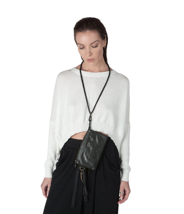 Leather lanyard. Black wallet necklace, a leather essential for the pure essentials and hands free moments. Gothic wallet.