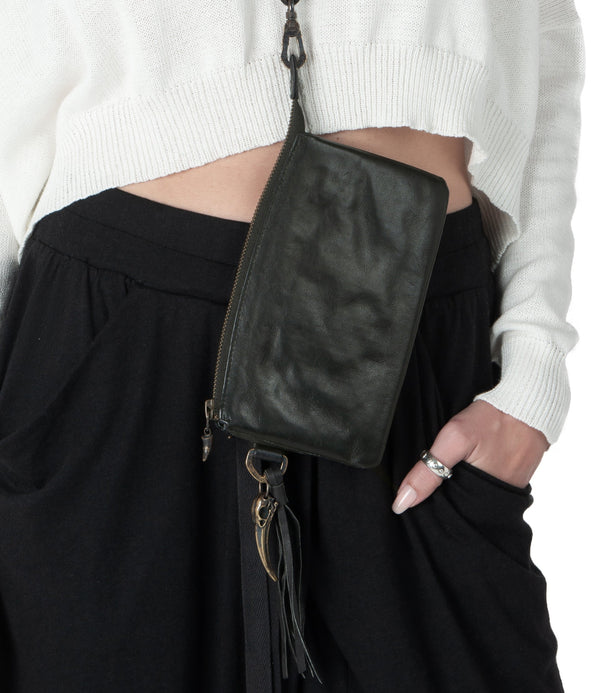 Leather lanyard. Black wallet necklace, a leather essential for the pure essentials and hands free moments. Gothic wallet.